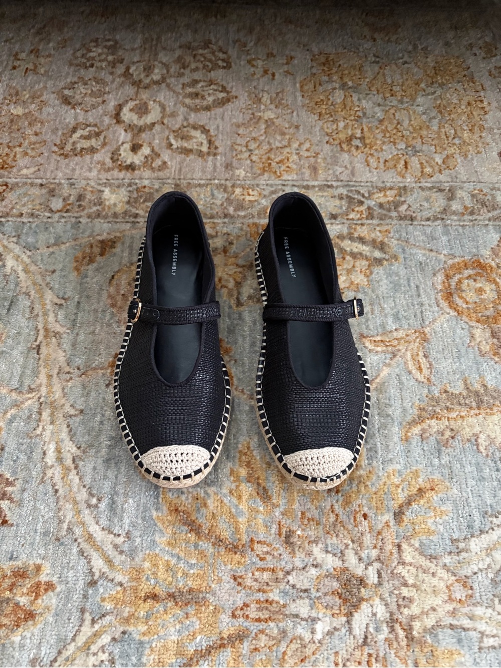 Black Mary Jane Espadrille Flats with Natural Toe Cap